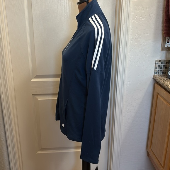 Adidas French Terry Full Zip Blue White Stripe Golf Jacket Size L NWT - Picture 4 of 7